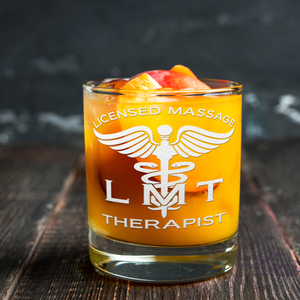 LMT Licensed Massage Therapist Etched on 10.25oz Old Fashion Glass