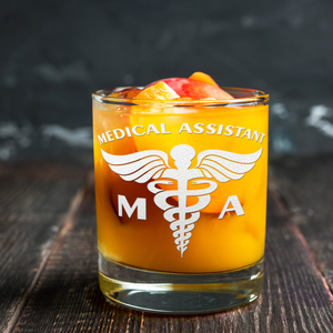 MA Medical Assistant Etched on 10.25oz Old Fashion Glass