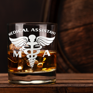 MA Medical Assistant Etched on 10.25oz Old Fashion Glass