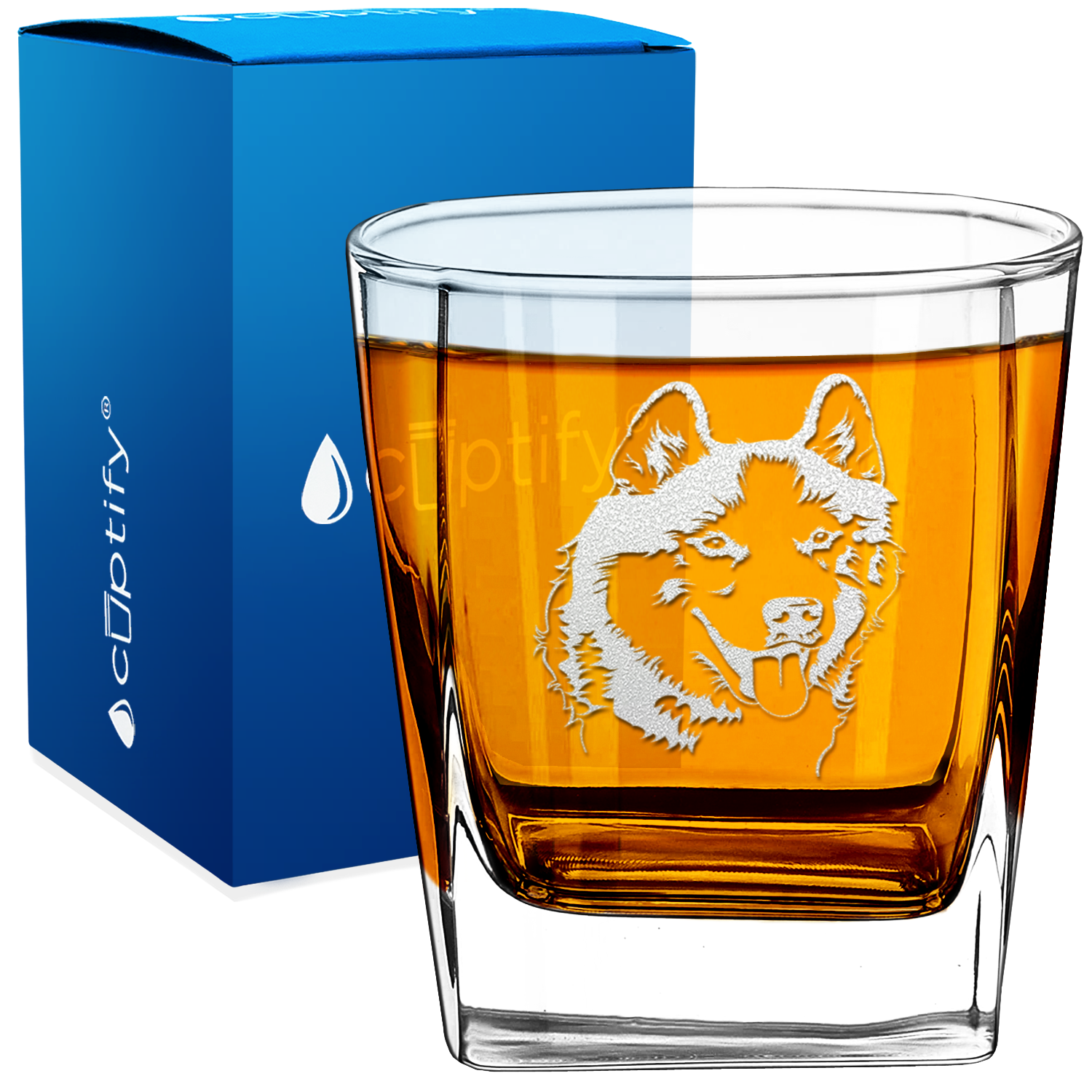 Siberian Huskie Head on 12oz Double Old Fashioned Glass