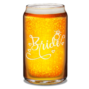  Bride Hearts Etched on 16 oz Beer Glass Can