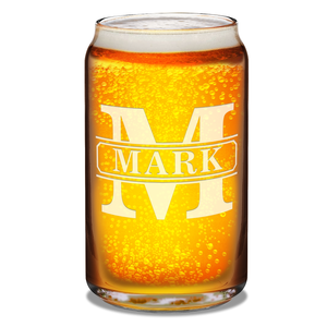 Personalized Vintage Block Etched 16 oz Glass Can