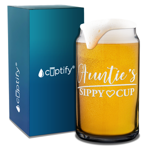  Auntie's Sippy Cup Etched on 16 oz Beer Glass Can