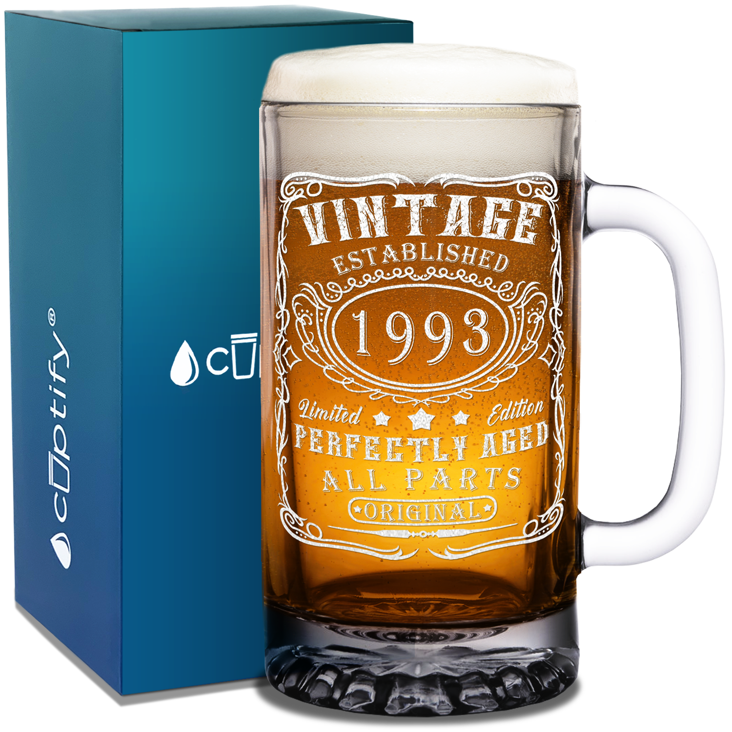 29th Birthday Gift Vintage Established 1993 Etched on 16oz Glass Mug