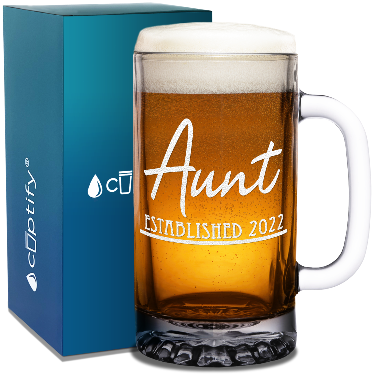 Aunt Established 2022 16 oz Beer Mug Glass