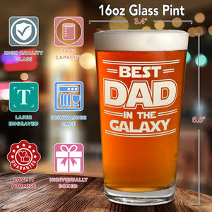 Best Dad In The Galaxy Engraved Beer Pint Glass