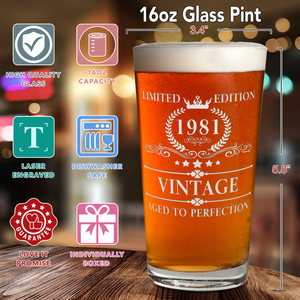 Birthday Vintage Old Established 1981 Glass Pint