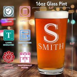 PersonalizedMonogram Initial and Name Laser Engraved Glass Pint