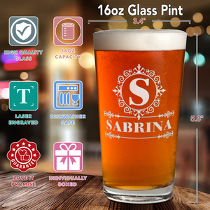 Personalized UltramodernMonogram Laser Engraved Glass Pint