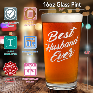 Best Husband Ever Engraved on 16oz Beer Pint Glass