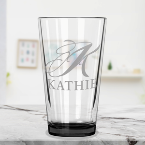 Personalized Script Initial and Name Blue Bottom Beer Pint Glass