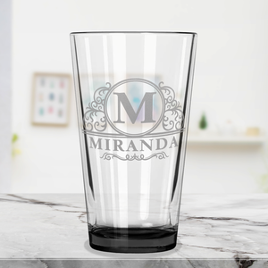 Personalized Elaborate Circle Black Bottom Beer Pint Glass