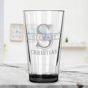 Personalized Initial Block Black Bottom Beer Pint Glass