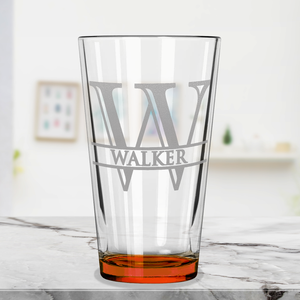 Personalized Split Script Initial and Name Orange Bottom Beer Pint Glass