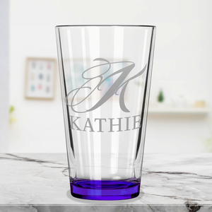 Personalized Script Initial and Name Purple Bottom Beer Pint Glass