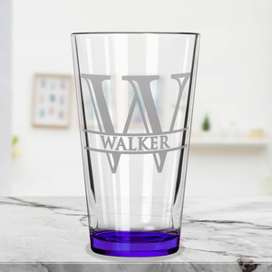 Personalized Split Script Initial and Name Purple Bottom Beer Pint Glass