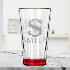 Personalized Initial and Name Red Bottom Beer Pint Glass