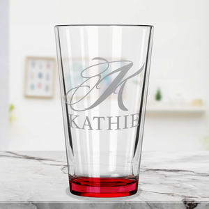 Personalized Script Initial and Name Red Bottom Beer Pint Glass