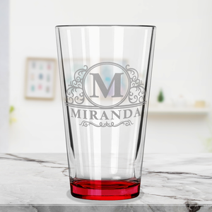 Personalized Elaborate Circle Red Bottom Beer Pint Glass