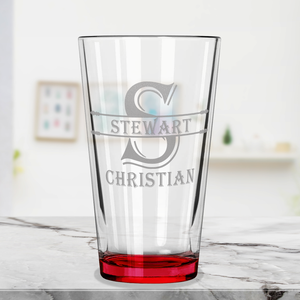 Personalized Initial Block Red Bottom Beer Pint Glass