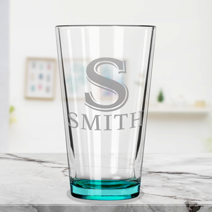 Personalized Initial and Name Teal Bottom Beer Pint Glass