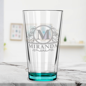 Personalized Elaborate Circle Teal Bottom Beer Pint Glass