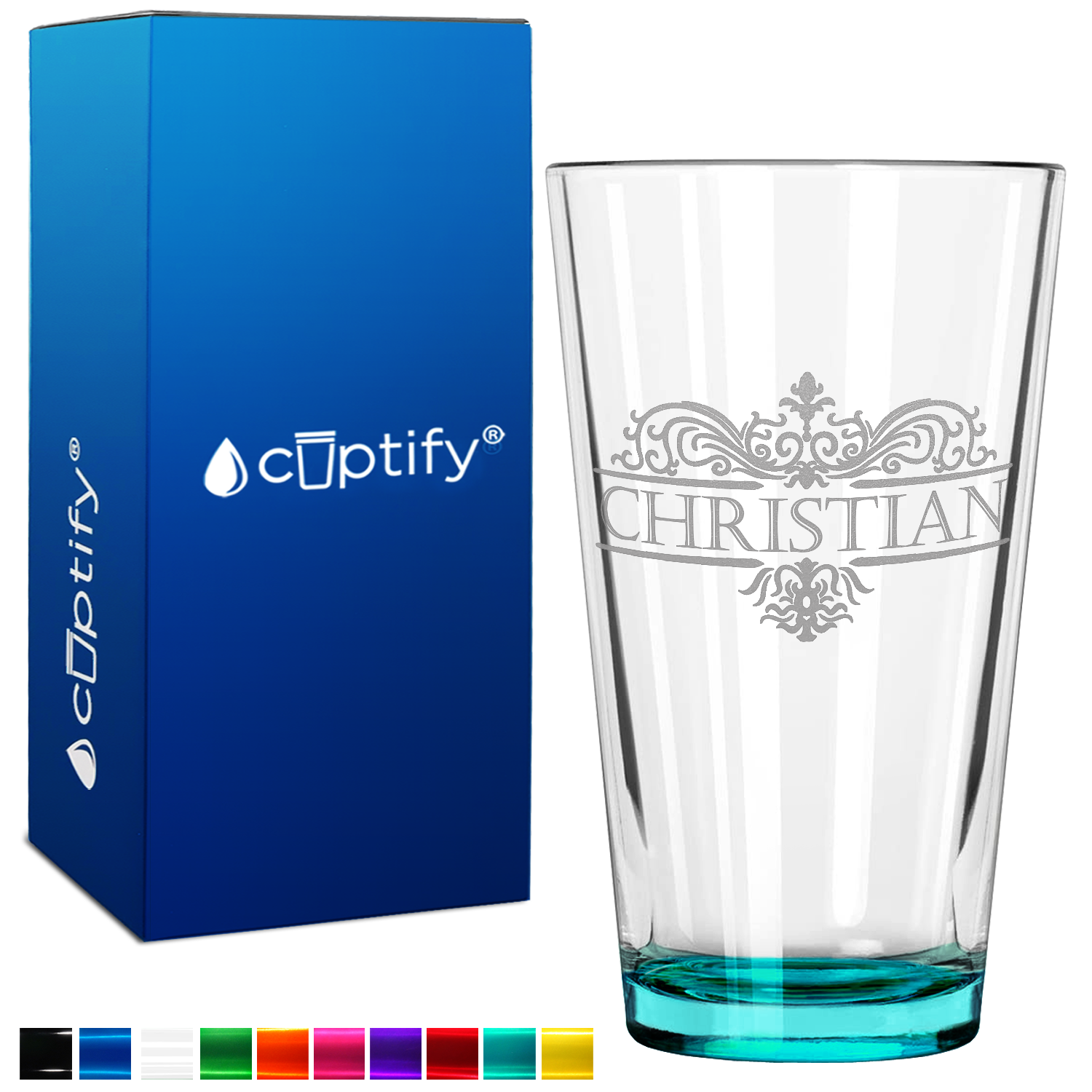 Personalized Vestige Teal Bottom Beer Pint Glass