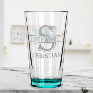 Personalized Initial Block Teal Bottom Beer Pint Glass