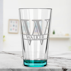 Personalized Split Script Initial and Name Teal Bottom Beer Pint Glass