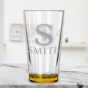 Personalized Initial and Name Yellow Bottom Beer Pint Glass