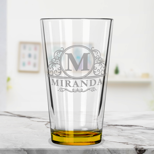 Personalized Elaborate Circle Yellow Bottom Beer Pint Glass