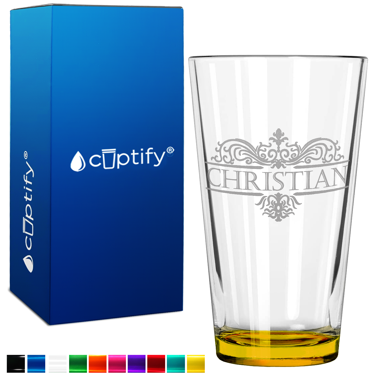 Personalized Vestige Yellow Bottom Beer Pint Glass