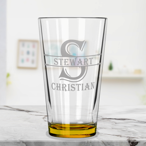 Personalized Initial Block Yellow Bottom Beer Pint Glass