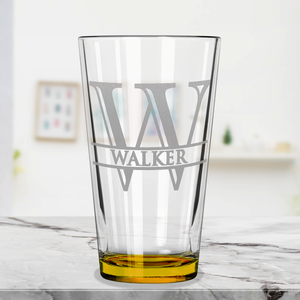 Personalized Split Script Initial and Name Yellow Bottom Beer Pint Glass