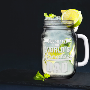 Officially World's Greatest Dad Etched on 16oz Mason Jar Glass