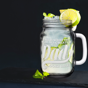 World's Greatest Dad Etched on 16oz Mason Jar Glass