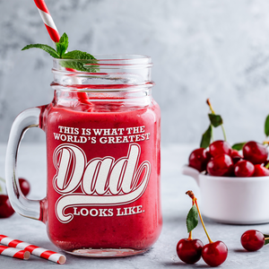 World's Greatest Dad Etched on 16oz Mason Jar Glass