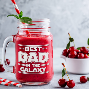 Best Dad In The Galaxy Etched on 16oz Mason Jar Glass