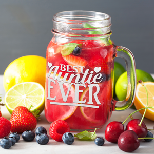 Best Auntie Ever Etched on 16oz Mason Jar Glass