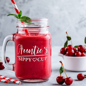 Auntie's Sippy Cup Etched on 16oz Mason Jar Glass