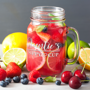 Auntie's Sippy Cup Etched on 16oz Mason Jar Glass