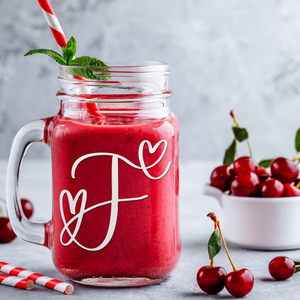  Monogram Hearts Initial Letter F Etched on 16 oz Mason Jar Glass