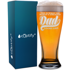 World's Greatest Dad Etched on 16 oz Glass Pilsner