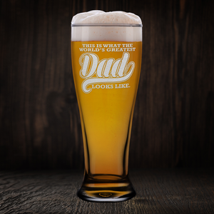 World's Greatest Dad Etched on 16 oz Glass Pilsner