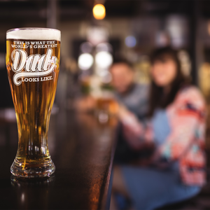 World's Greatest Dad Etched on 16 oz Glass Pilsner