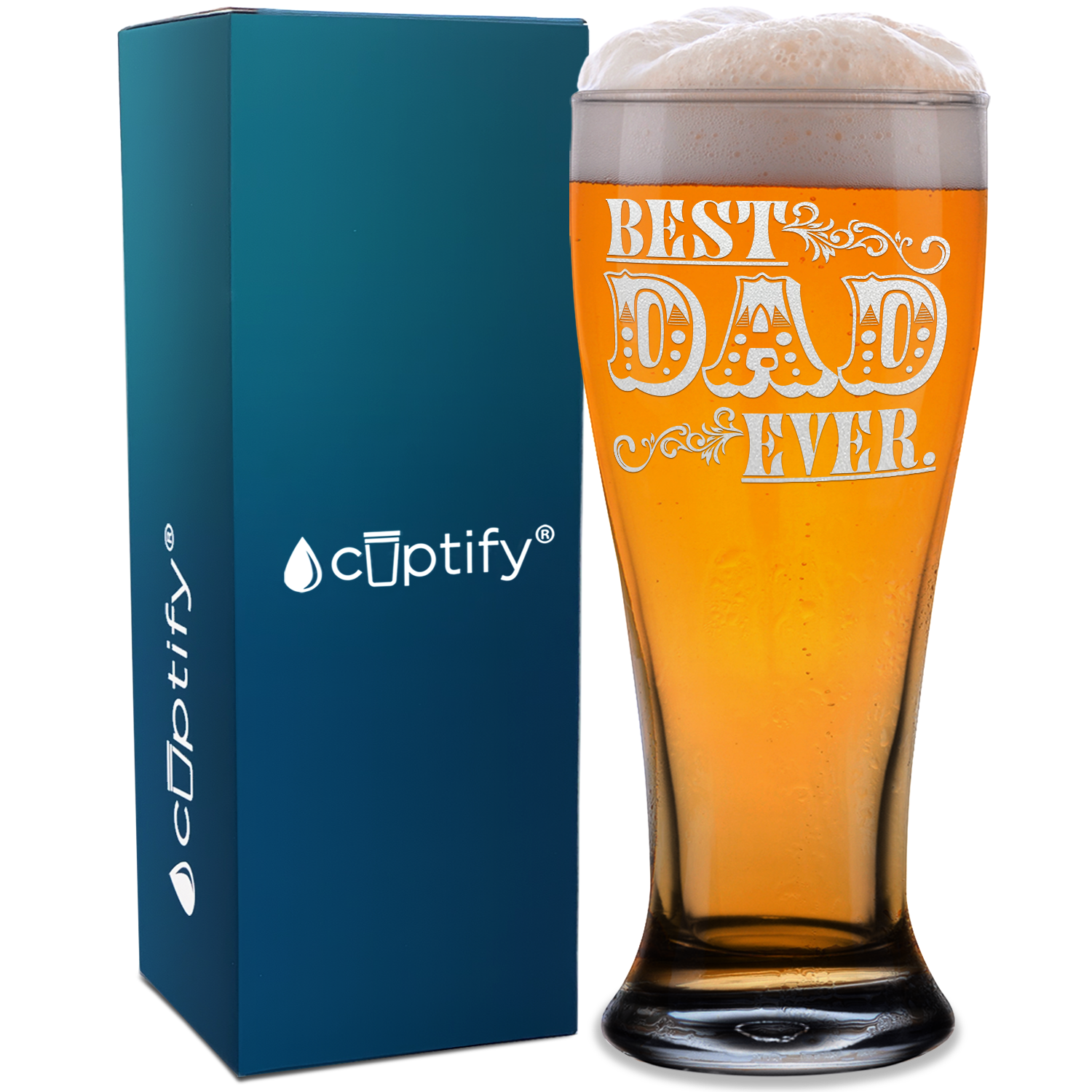 Best Dad Ever Design Etched on 16 oz Glass Pilsner