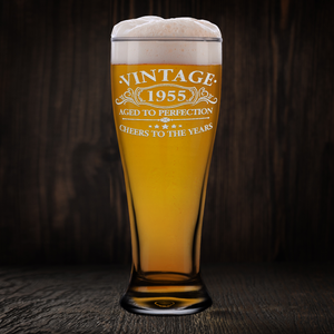 67th Birthday Gift Vintage Aged To Perfection Cheers To 67 Years 1955 Etched on 16oz Glass Pilsner