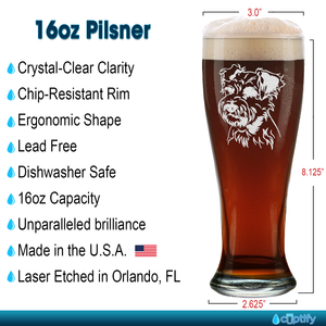 Miniature Schnauzer Head Beer Pilsner Glass