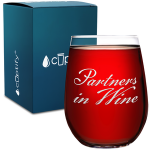 Partners in Wine on 17oz Stemless Wine Glass