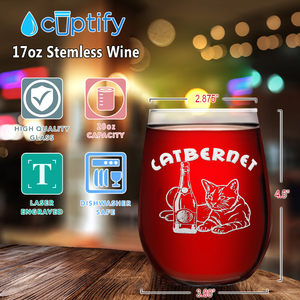 Catbernet on 17oz Stemless Wine Glass